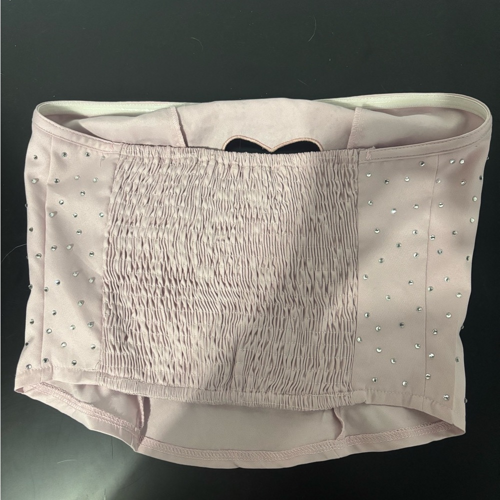 Sabrina Carpenter Pink Top With Heart Design And Rhinestones View 4